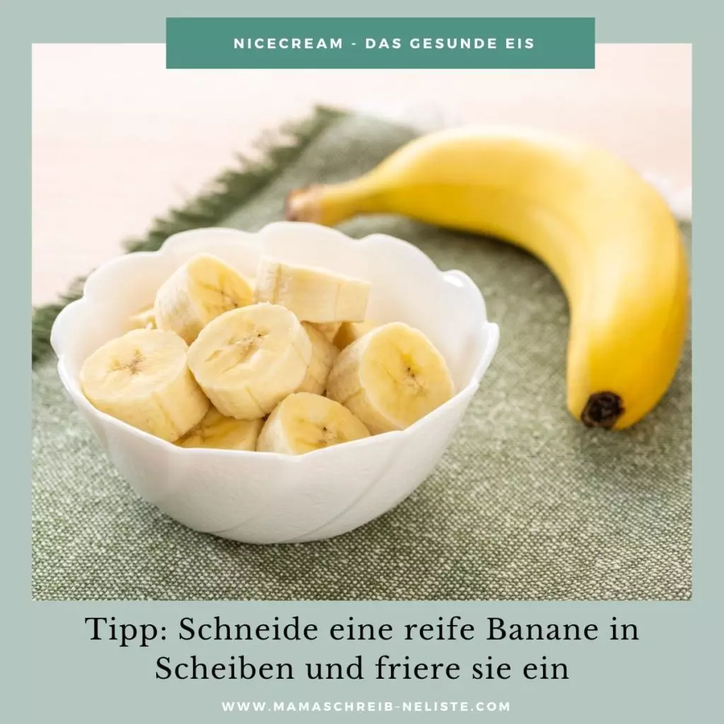 Profi-Tipp: Friere deine braunen Bananen ein, vor der Nicecream Zubereitung kannst du sie wie eine Karotte schälen. So ist dein Eis noch kälter und cremiger.
